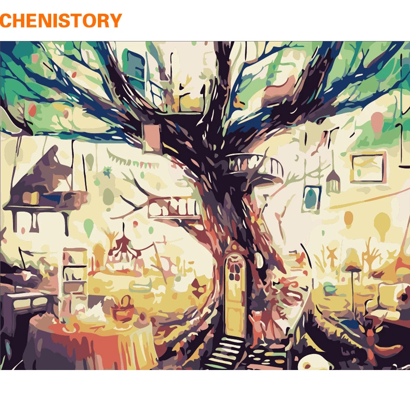 

CHENISTORY Frameless Dream Tree Landscape DIY Painting By Numbers Kits Paint On Canvas Painting Calligraphy For Home Decor 40x50