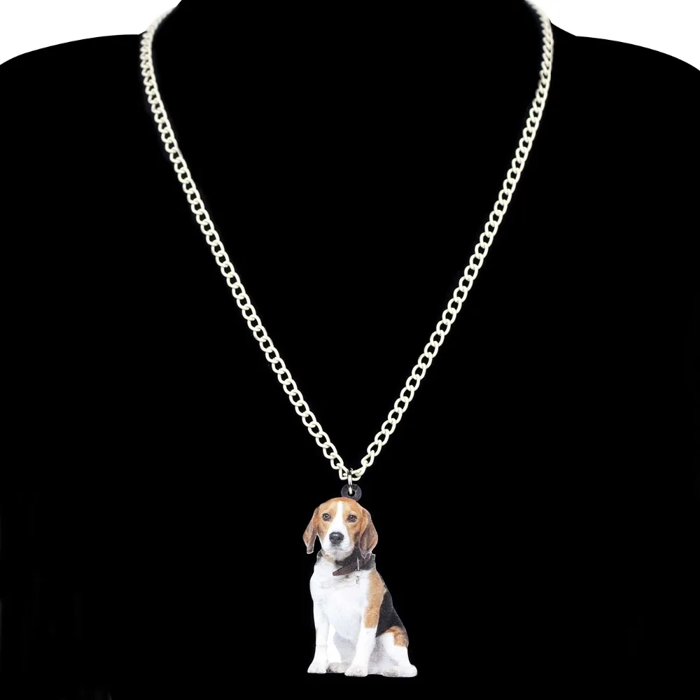 Bonsny акриловые сидя собака породы Бигль ожерелье колье с подвесками цепь милые животные ювелирные изделия для женщин девочек Подарки для любимых домашних животных аксессуары