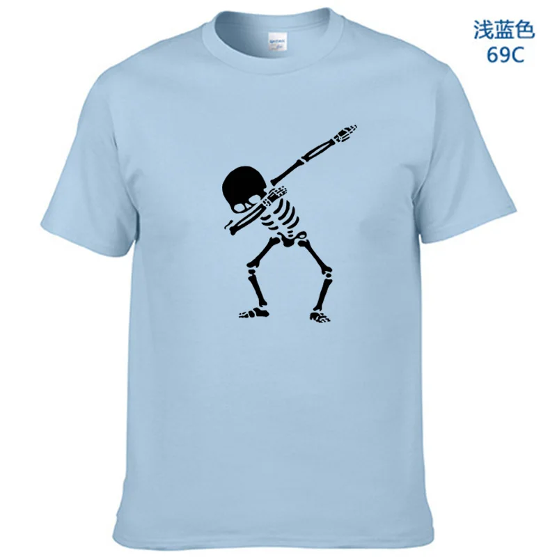 Высококачественная Хлопковая мужская футболка с изображением скелета, 13 цветов, мужские футболки с забавным черепом - Цвет: Light Blue-B