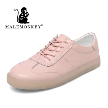 

Genuine Leather Sneakers Women White Shoes 2019 Spring Platform Shoes