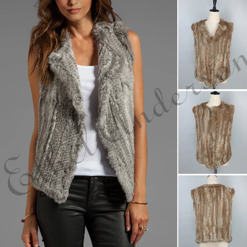 

ETHEL ANDERSON 100% Real Knitted Vest Farm Rabbit Fur Women's Top Experience Gilet Waistcoat Simple Spring Fashion Cool Style
