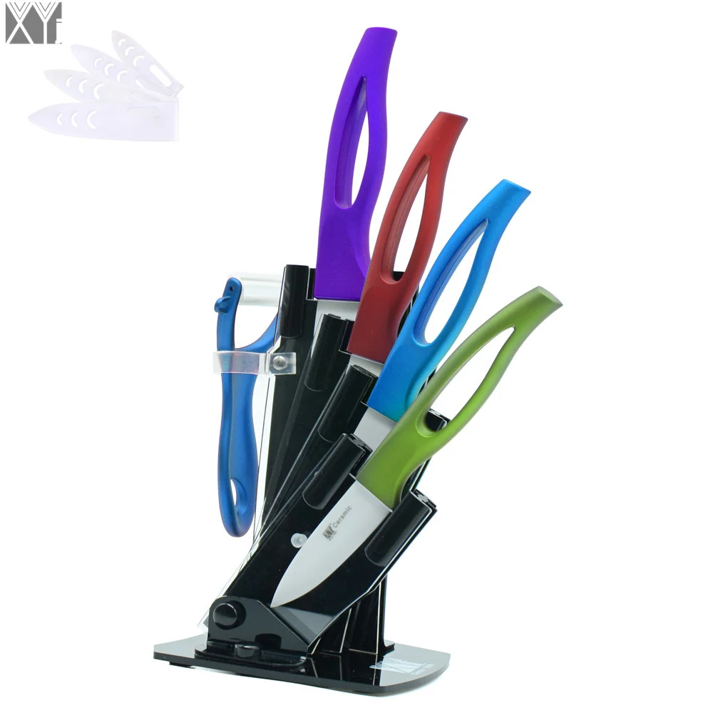 XYJ Brand 6 Piece Set Ceramic Knives Knife Stand With Kitchen Knives Peeler Sharp Blade Cooking