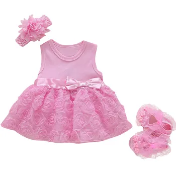 

Infant Girl Outfits Set Sleeveless Bowknot Flower Princess Dress Shoes babykleding meisje zomer Baby Sets Summer 2019