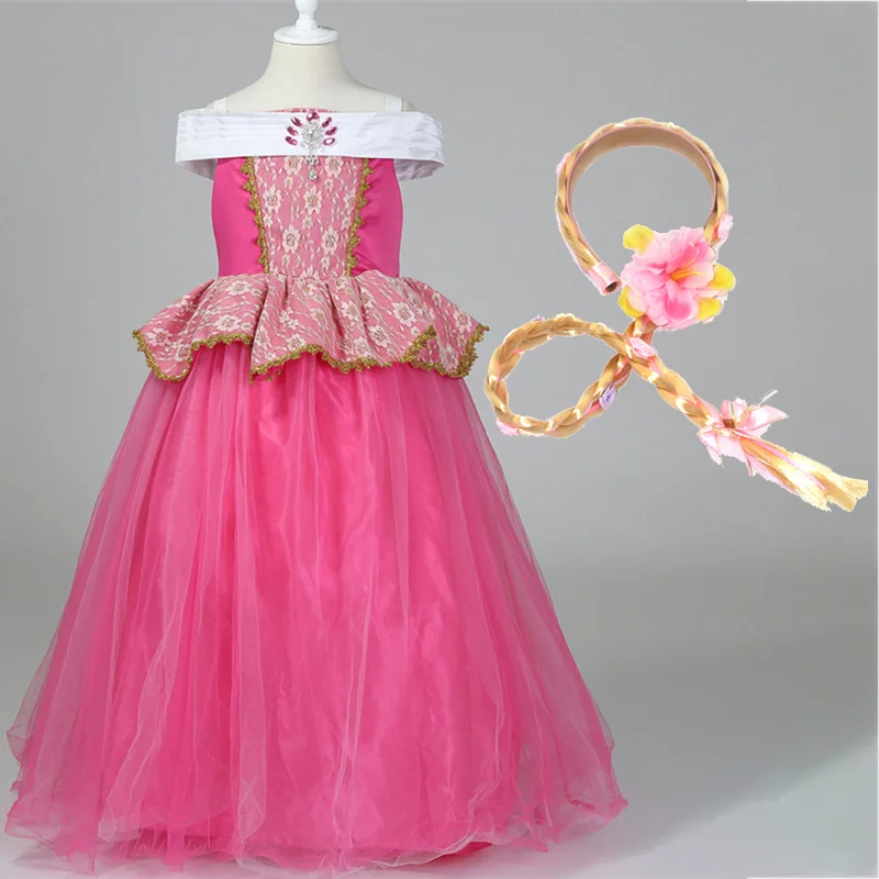 

Girls Aurora Princess Sleeping Beauty Dress Kids Costume With Crown Wig Children Halloween Birthday Evening Party dress