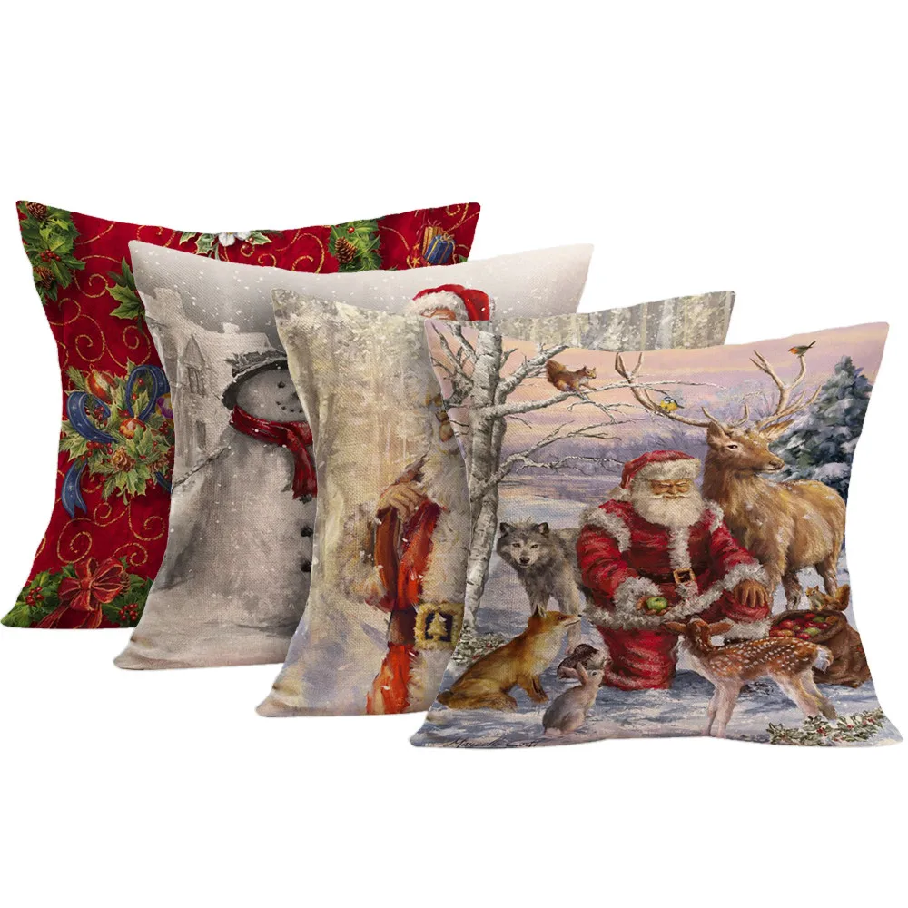 Merry Christmas Linen Santa Pillow Cases Sofa Cushion Cover Home Decoration Garden Decorative Supplies Tool Drop Shipping | Дом и сад
