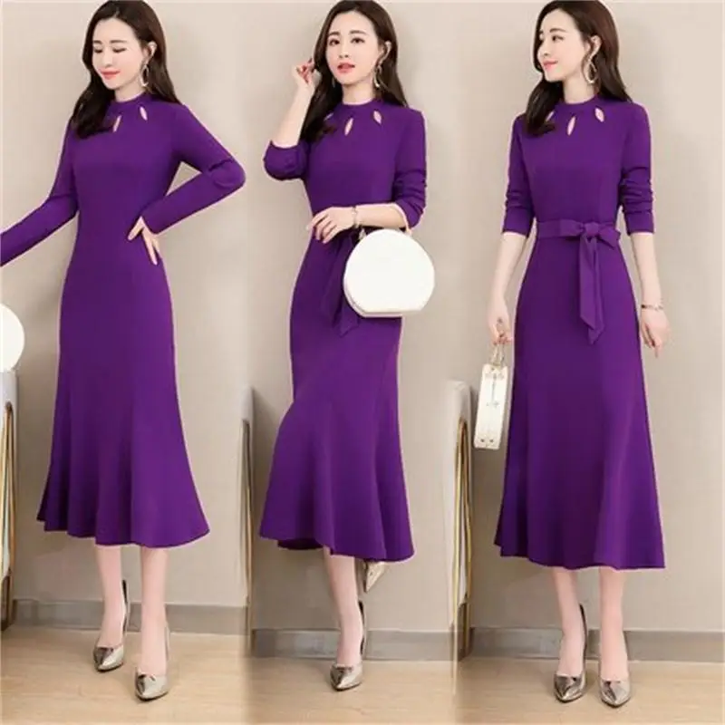 

2019 spring new women's dress fashion long-sleeved temperament slim slimming fishtail dress tide OL commuting WildWomen