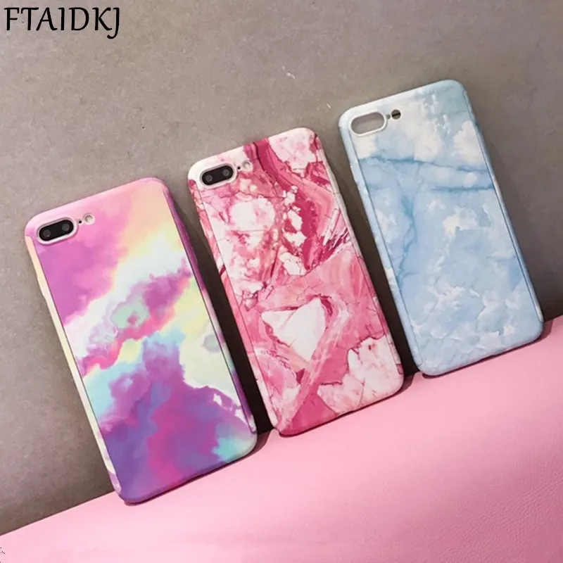 

FTAIDKJ 360 Degree Full Body Protection Marble Stone Hard Cover For iphone 8 Case For iPhone X Case 6S 6 7 8 Plus 5 5S SE Coque