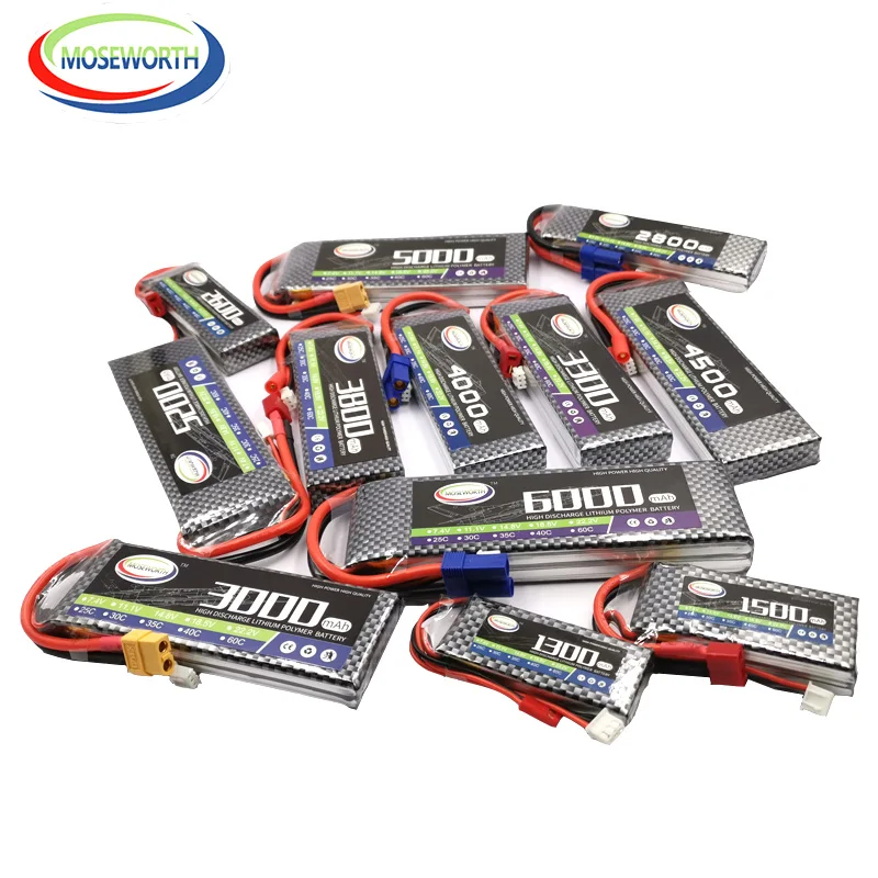 7,4 V 2S RC самолет LiPo Батарея 900 1200 1500 2200 3000 3800 5000 мА/ч, 25C 35C60C для дрона с дистанционным управлением Дрон вертолет Quadcopter