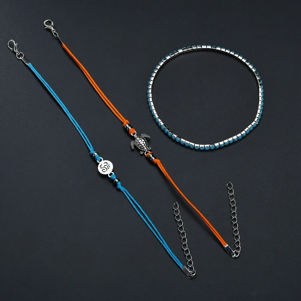 Turtle Anklets Women Fashion Beach Feet Decorations Female Ankle Bracelets 3 Rope Leg Bracelet 2018 Alloy Jewelry Accessories