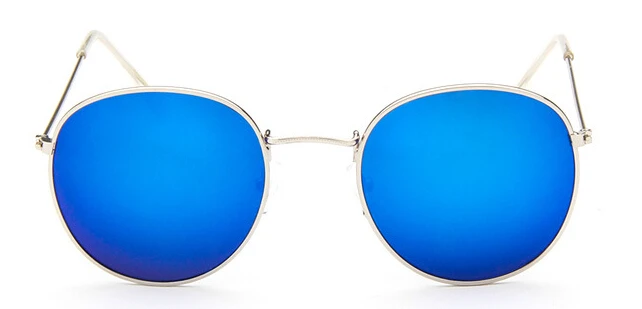 Круглые Солнцезащитные очки для женщин, модные очки в винтажном стиле, металлическая оправа, золотисто-серые солнцезащитные очки для мужчин, UV400, очки в стиле ретро - Цвет линз: silver v blue