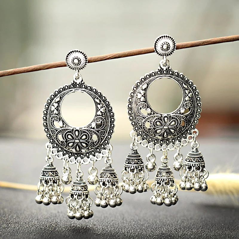 Винтажные женские круглые цыганские серьги Jhumka египетские полые цветочные