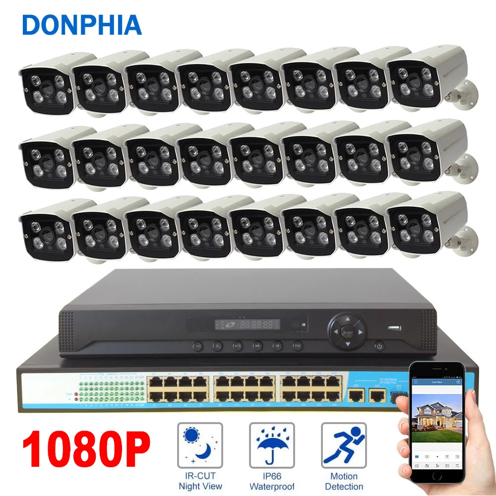 Система видеонаблюдения POE 1080P 24 шт. канала NVR + PoE переключатель 2 МП IP камеры