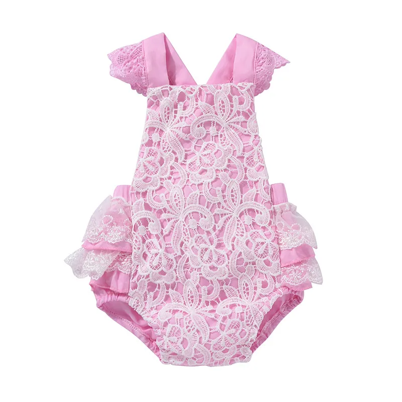 

2017 New Cute Summer Sleeveless Lace Romper Newborn Girl Floral Baby Rompers Baby Girls Clothes 0-24M Infant Kids
