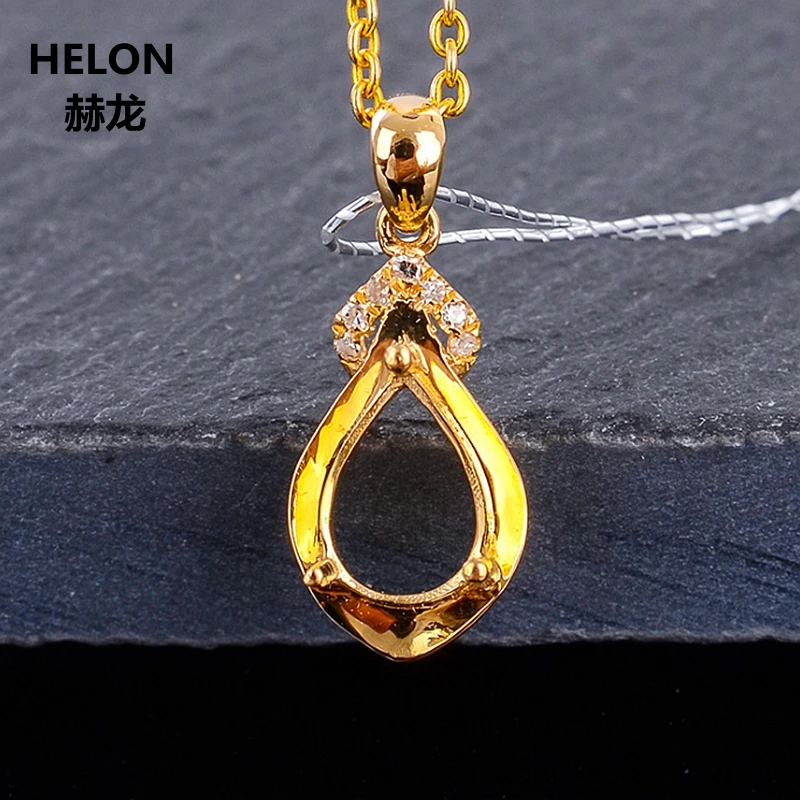 

5X7MM Pear Cut Semi Mount Pendant Solid 10k Yellow Gold Natural Diamonds Engagement Wedding Pendant Rose White Gold Optional