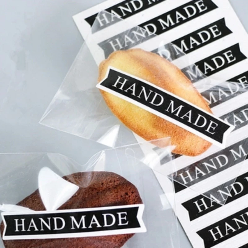 

160pcs/lot Black 'HANDMADE' Strip Seal Sticker For DIY Gifts Cake Cookie Baking Package Decoration Handmade With Love Label