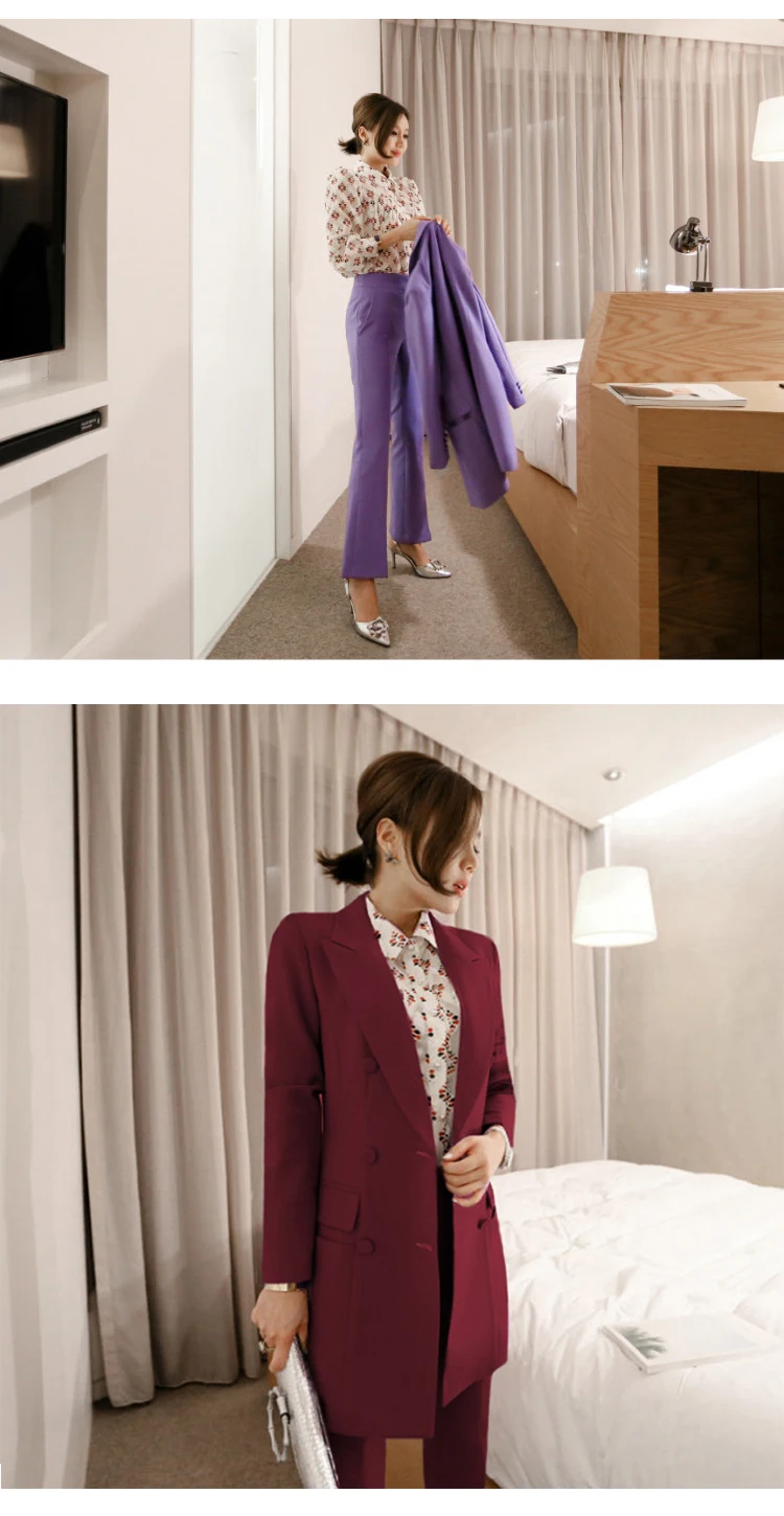 Women's Classy Double Breasted long Slim Suit-Style4