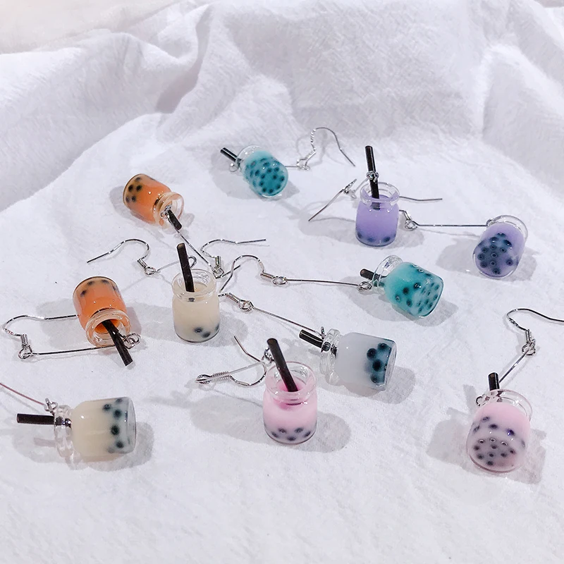 

Manxiuni New Women's Fashion Brand Jewelry Fruit Juice Cup Drop Earrings Pearl Tea Cute Summer Style Dangle Earrings