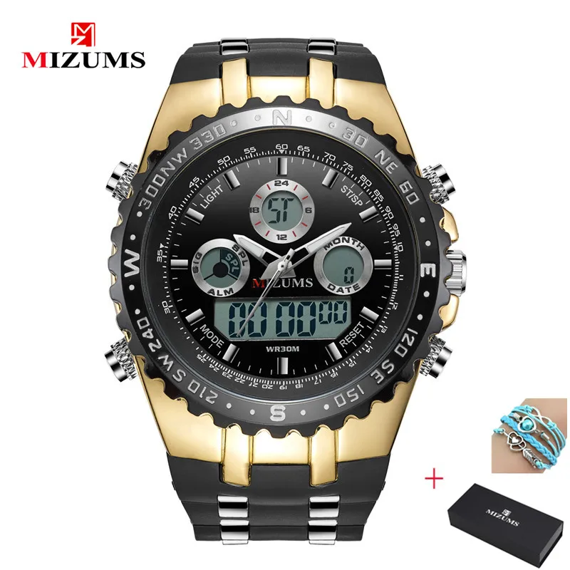 

2019 MIZUMS Brand Men's Watch Men's Double Movement Electronic Watch Waterproof Quartz Watches Student Large Dial Sports Watches