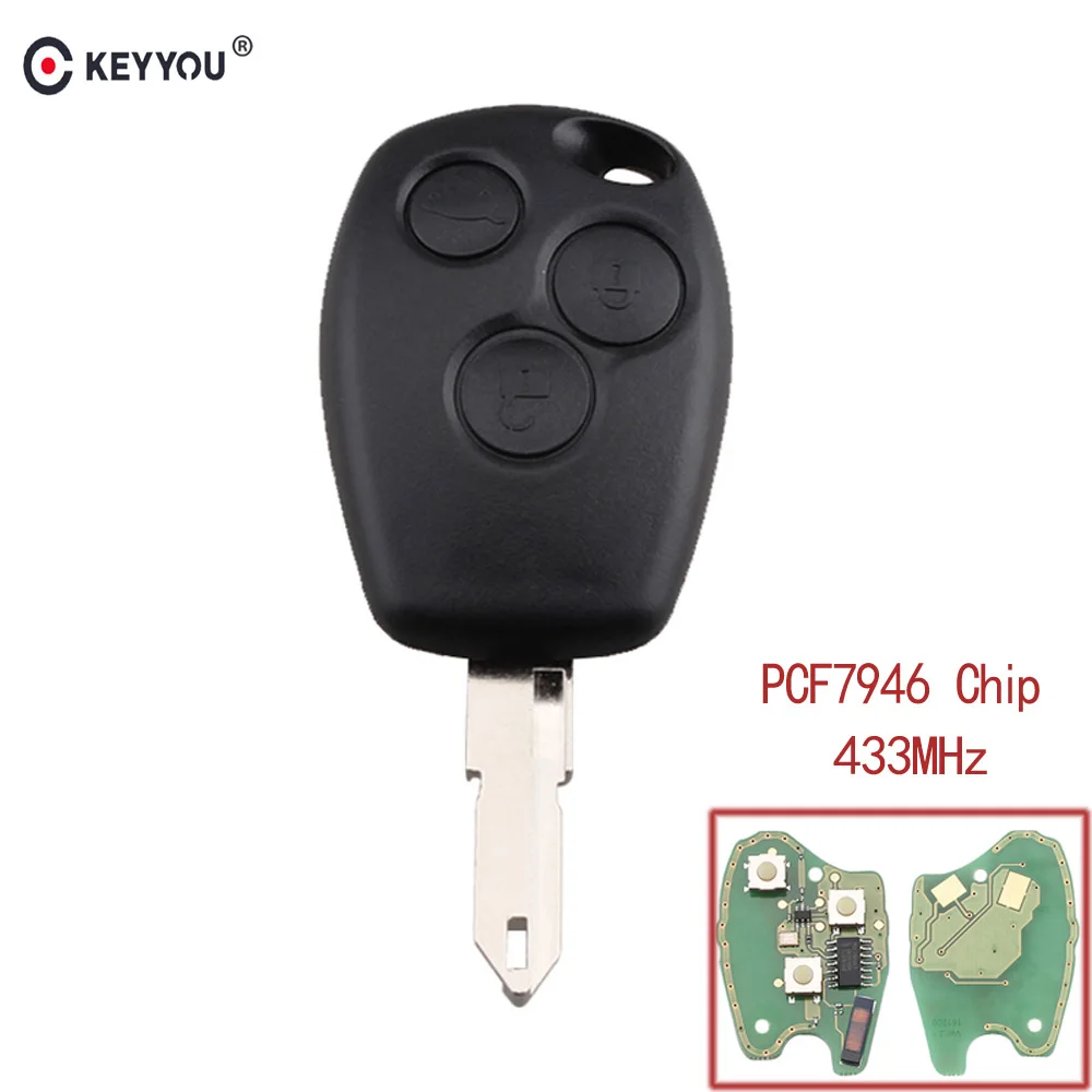 KEYYOU 3 кнопки Автомобильный Дистанционный ключ 433 МГц для Renault Megane Modus сlio Kangoo Logan Sandero Duster с чипом PCF7946 NE73 Blade - Количество кнопок: 3 Кнопки