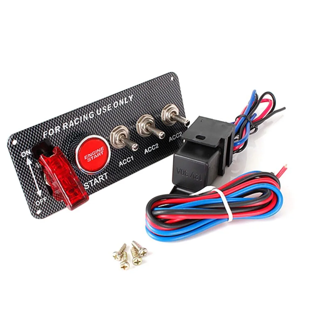 Car LED Toggle Five in one Switch Button Carbon Fiber Engine Start Push Button Switch Panel Race