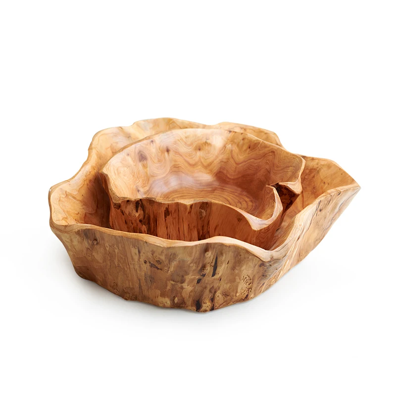 

Creative Wooden Bowl Large Dried Fruit Plate Multi-grain Candy Dish Grid Wood Root Carving Tray Household Mixing Bowl