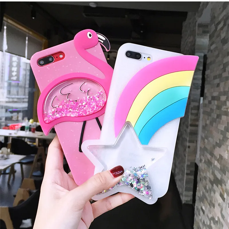 3D блеск милый единорог; Фламинго резиновый чехол для iPhone 5 5S 5C 6 6 S 7 Plus Мягкий силиконовый мультяшный чехол для iPhone X 8 plus XS Max