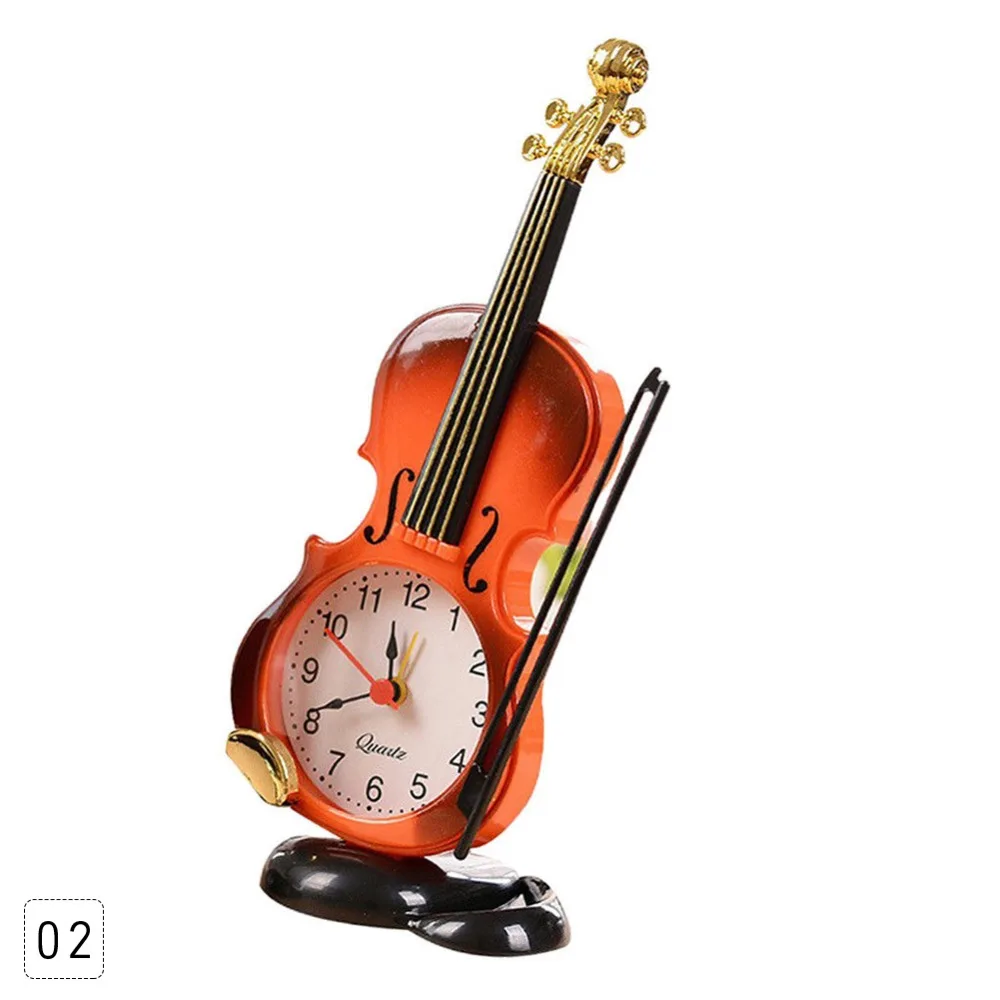 1pc Small Bed Compact Travel Quartz Clock Simulated Violin Alarm Clock#288312