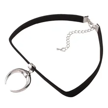 Gothic Personality Retro Crescent Clavicle Necklace Design Velvet Ribbon Pendant Necklace Charm Moon Choker Necklace Women long blue ribbon choker necklace