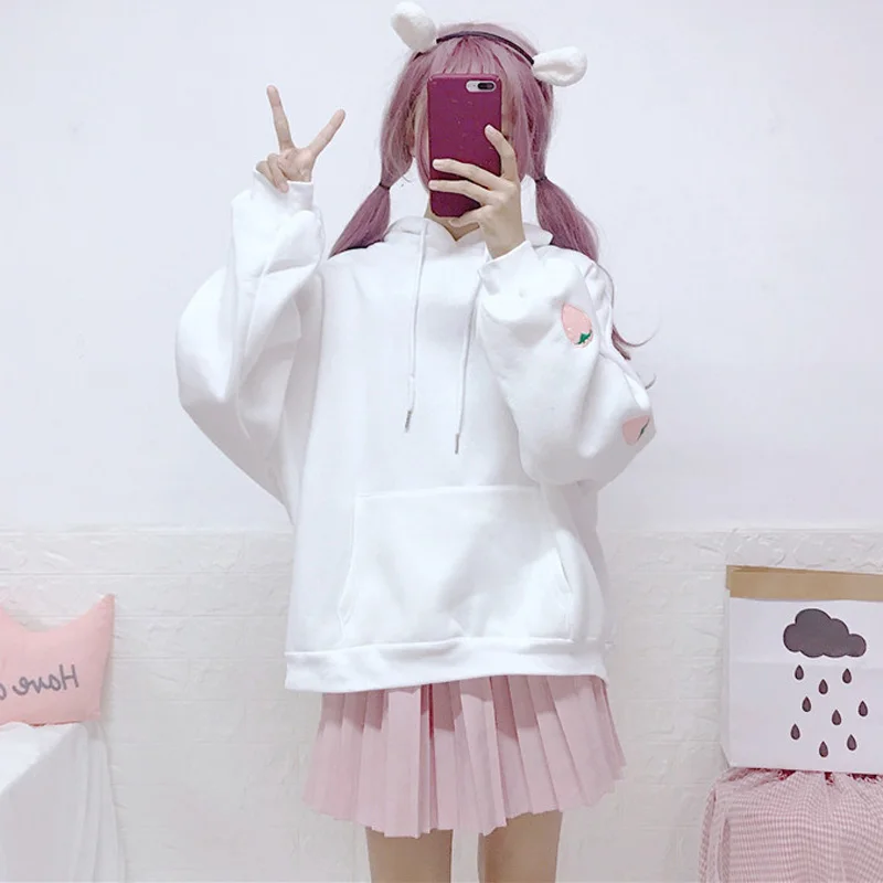 2019 Новый Для женщин Harajuku толстовки с капюшоном и вышивкой в виде ягод клубники