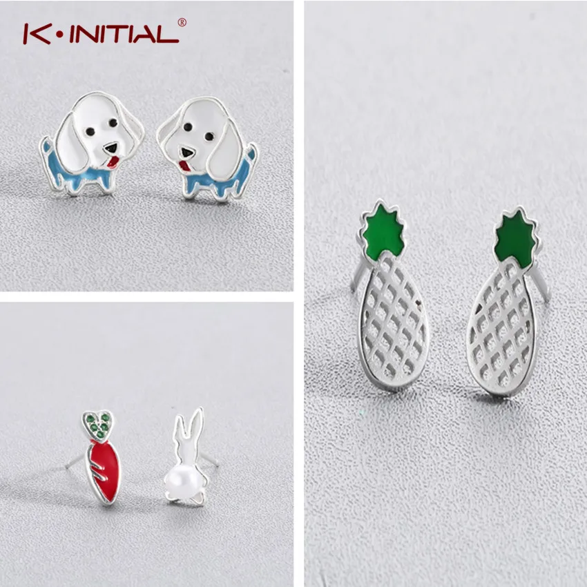 Kinitial Сережка с героями мультфильмов эмалевые серьги в виде животных сердца птицы