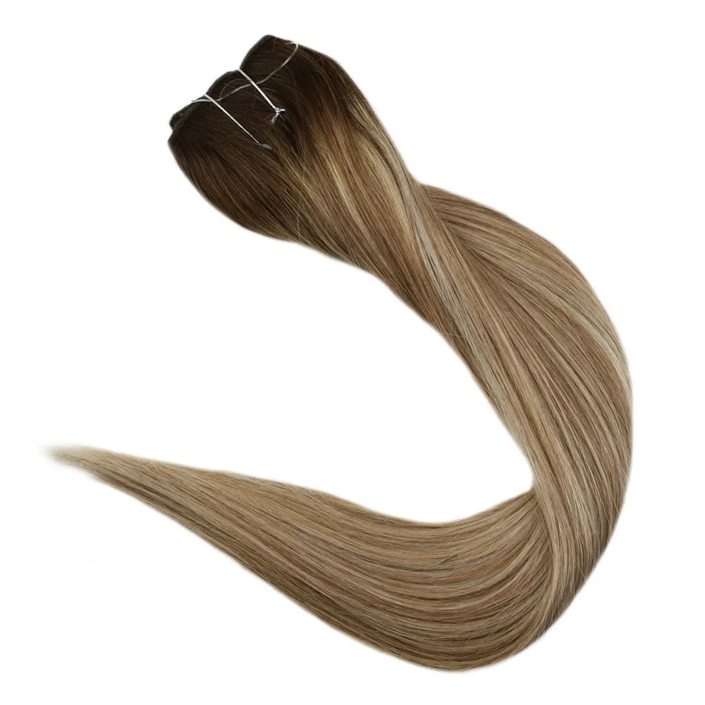 Полный блеск человеческие волосы Связки балаяж Цвет #3 выцветания до #8 и #22 100% пришить в ленты волос с кутикулой наращиваемые расширения