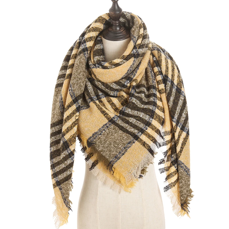 new designer brand women cashmere scarf triangle winter scarves lady shawls and wraps knit blanket neck striped foulard - Цвет: E17