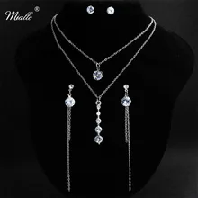 Miallo, новинка, CZ, женские свадебные ювелирные наборы, Двойная Цепочка, ожерелье, серьги, кубический цирконий, для свадьбы, невесты, подружки невесты, ювелирный набор