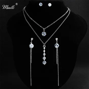 

Miallo Newest CZ Women Bridal Jewelry Sets Double Chain Necklace Earrings Cubic Zirconia Wedding Bride Bridesmaids Jewelry Set