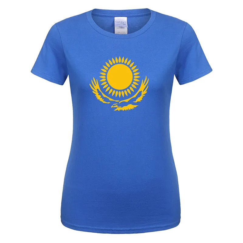 

Omnitee Kazakhstan Flag Woman T Shirt Tops Tee Cotton Short Sleeve Female Women Kazakhstan T-shirt tshirt OZ-014