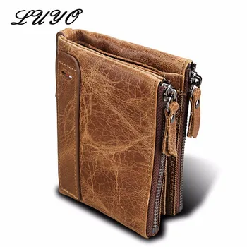 

Crazy Horse Genuine Leather Men Purse Wallets Short Defence RFID Zipper Mens Male Wallet Billetera Hombre Small Portfolio Man