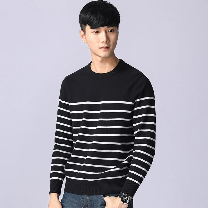 

Factory direct selling sets men sweater long-sleeved round collar stripe of cultivate one's morality between men's sweaters