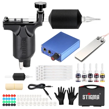 

Stigma New Complete Professional Tattoo Machine Kit Sets 1 Rotary Machines for Body Art 5 Color Inks MK648 Power Supply