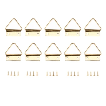 

DRELD 10Pc Zinc Alloy Triangle D-Ring Hanging Picture Photo Oil Painting Mirror Frame Hooks Hanger with Screws Gold Tone 24*25mm