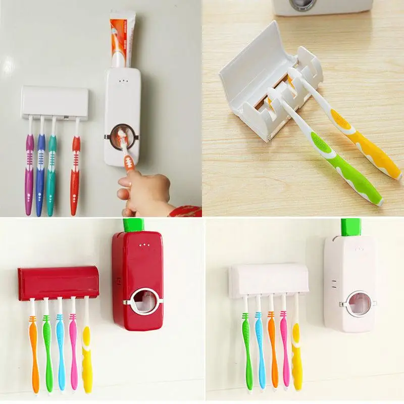 5 держатель для зубных щеток Автоматический Диспенсер для зубной пасты пластиковые настенные крепления стойки с клейкой подушечкой щетка аксессуары для ванной комнаты