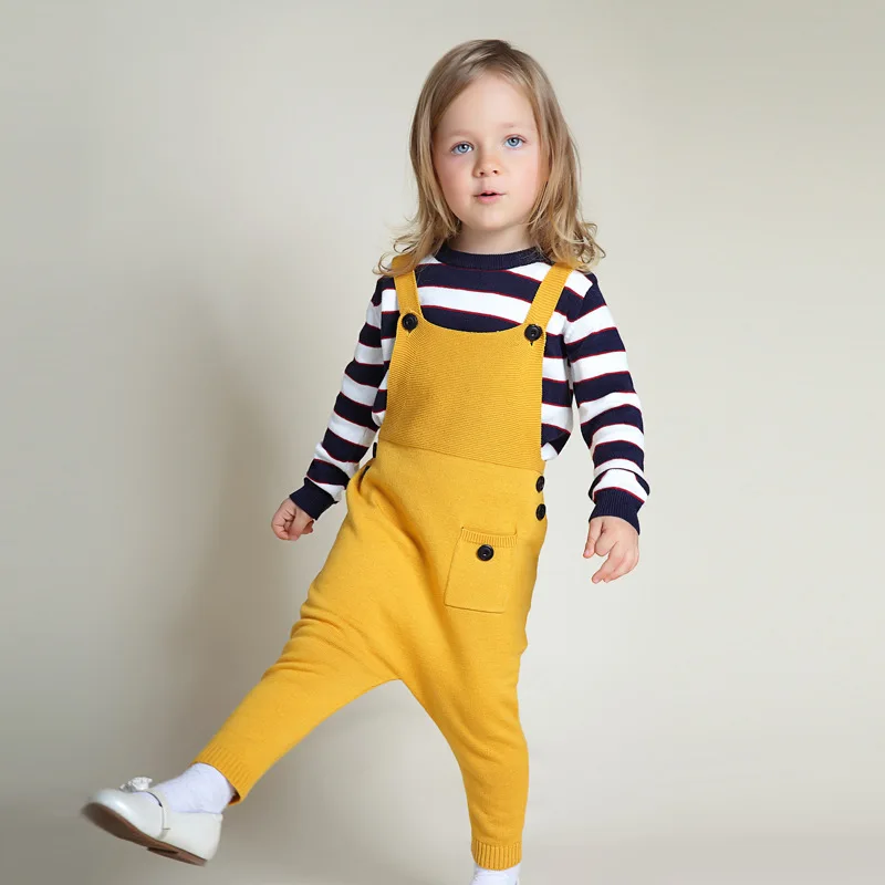 Cute Yellow Color Overalls Girls Boys Baby Kids Knitted Overalls ...