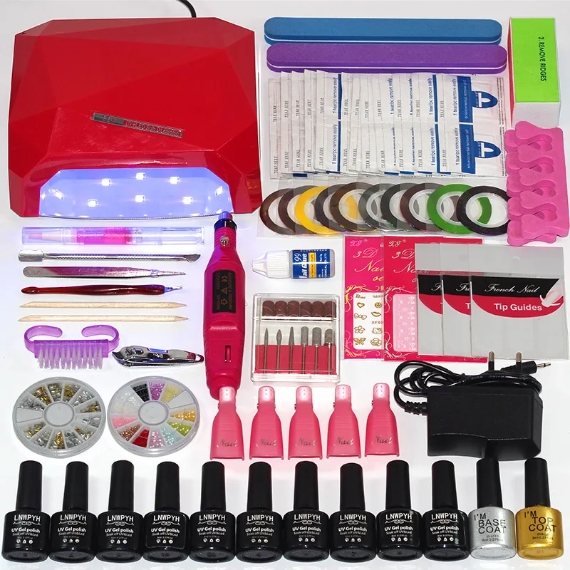 

Nail Set UV LED Lamp Dryer With 10 colors Nail Gel Polish Kit Soak Off Manicure Tools Set Gel Nail Polish Kit For Nail Art Tools
