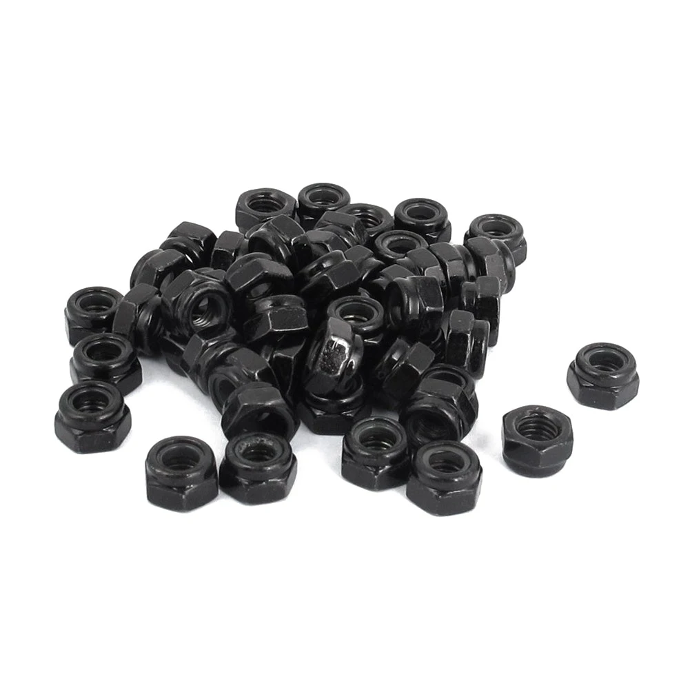

100pcs Nut M5 0.8 mm Galvanized Nylon Insert Hex Lock Nuts Lock Nuts Black anti-loose hex nut for mechanically joining materials