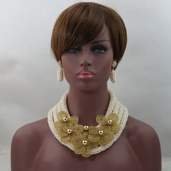 

Gorgeous Shining Flower Jewelry Beads Set Statement Necklace Luxury Stylish Nigerian Wedding Handmade Free Shipping hx318
