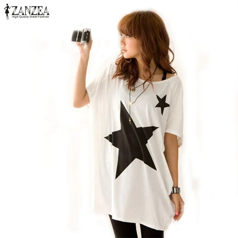 En Ligne Été Blusas 2018 Femmes Mesdames Court Manches Chauve Souris Chemises Plus La Taille Imprimé Confortable Tops T Casual Lâche Long Blouses Tops