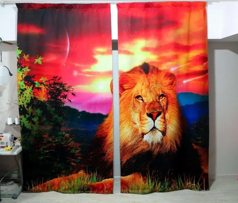 

Photo Print stereoscopic 3d Curtains fabric organza 3d Animal lion 3 d digital printing curtains