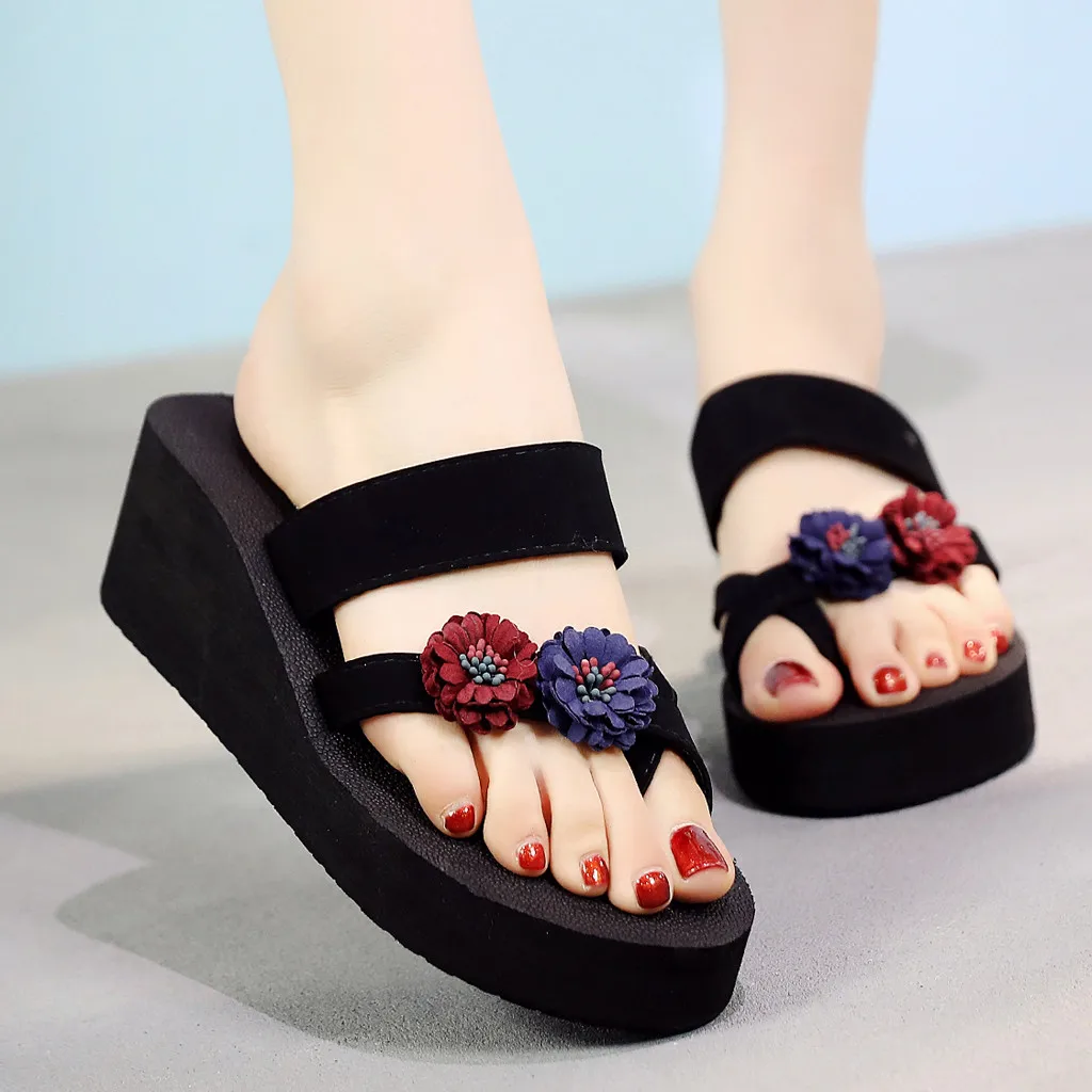 

MUQGEW Women's Summer Slippers Beach Shoes Bohemian Clip Toe Flip Flops Non-Slip Wedges High Heels Sandals Slippers Lady Hot