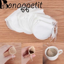 100 шт./упак. круглый Чай сумки пустая Чай сумки фильтр для заварки, скрепляющаяся с помощью тепла круглая строка травы Бумага фильтр для заварки Чай сумки