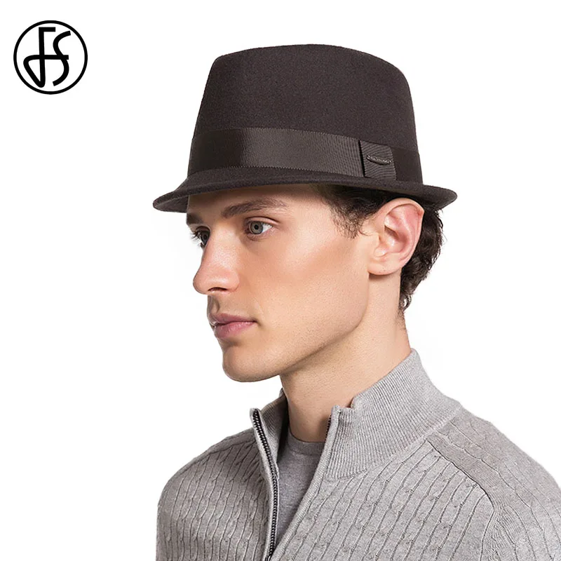 

FS Winter Mens Fedora Hats Quality Australia Wool Felt Hats Short Brim Cappello Vintage Retro British Style Jazz Fedoras