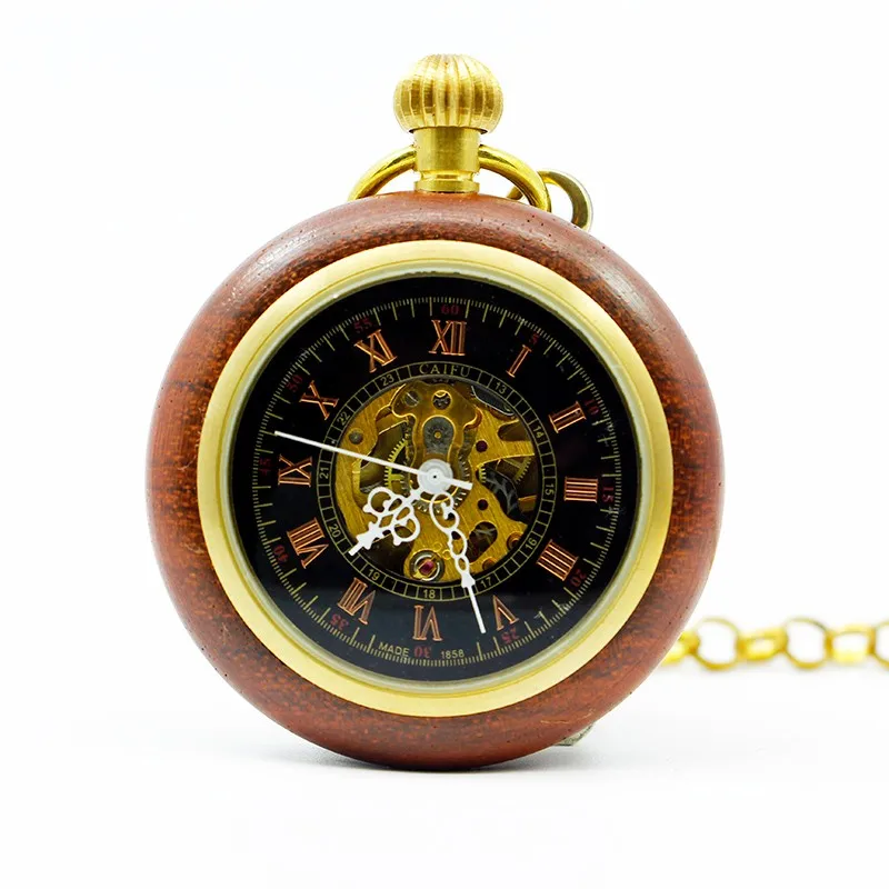 Механический ручной взвод деревянный карманные часы стимпанк римскими цифрами Сталь fob Часы pjx1249